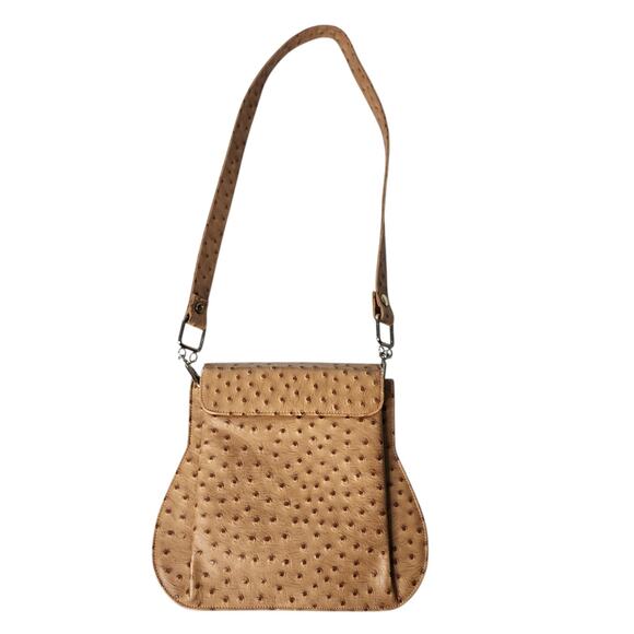 Vintage Triangle New York Camel Tan Ostrich Leather Handbag Purse - Picture 8 of 15
